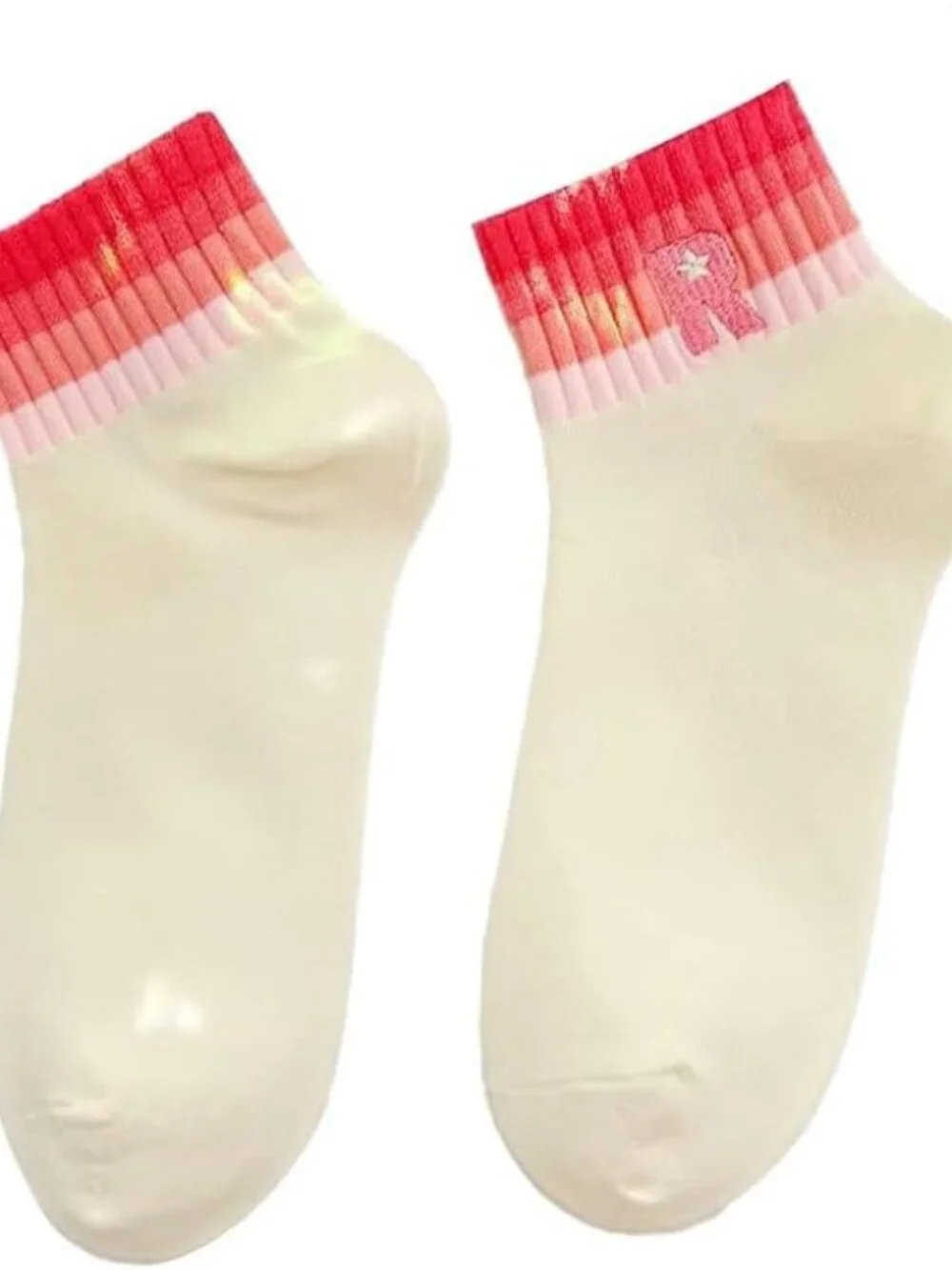5 Pair Stripe Ankle Socks R Monogram one size fits most Womens. New Pink Green